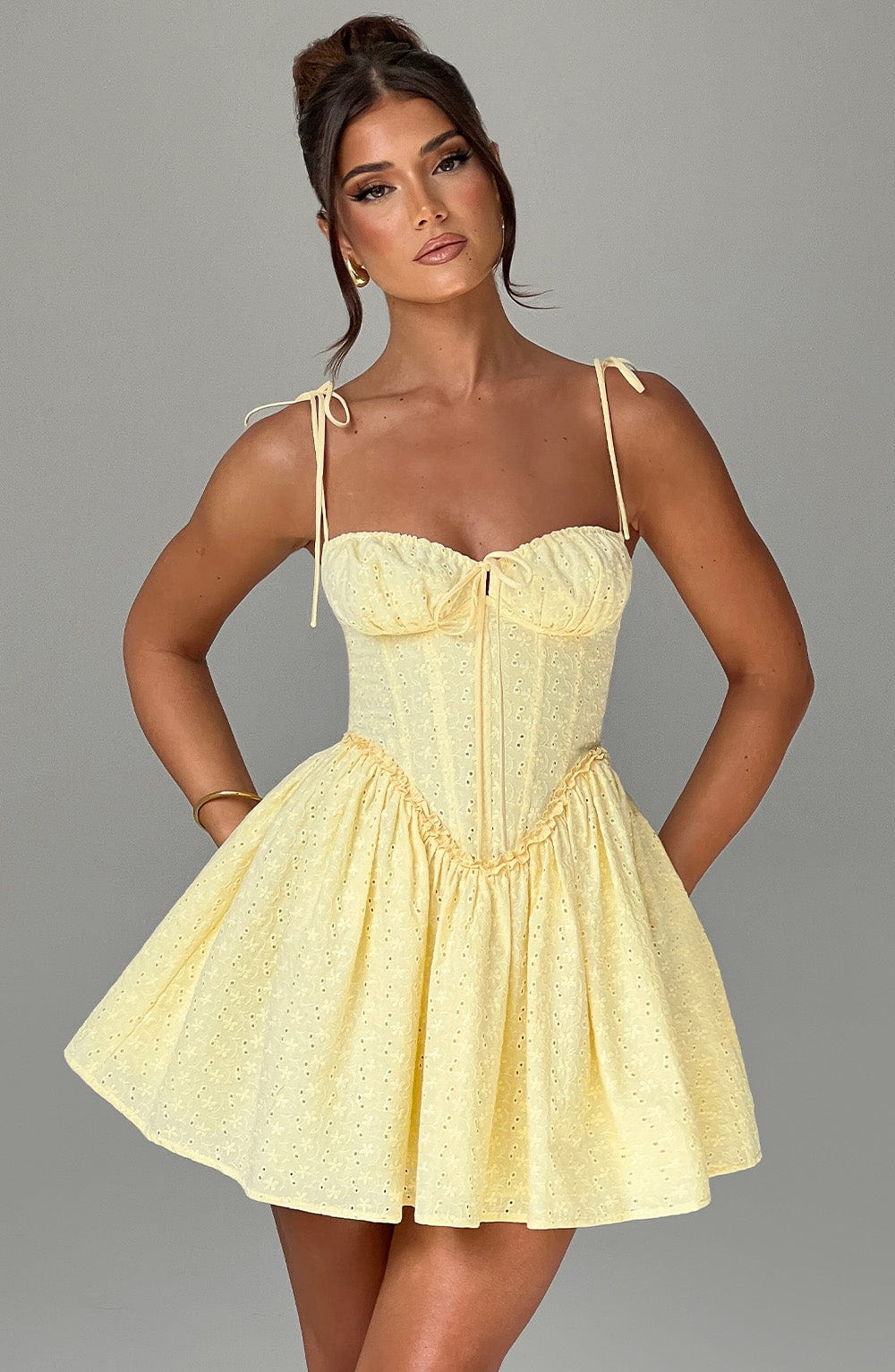 Celine | Bustier Tie-Strap Mini Dress Yellow