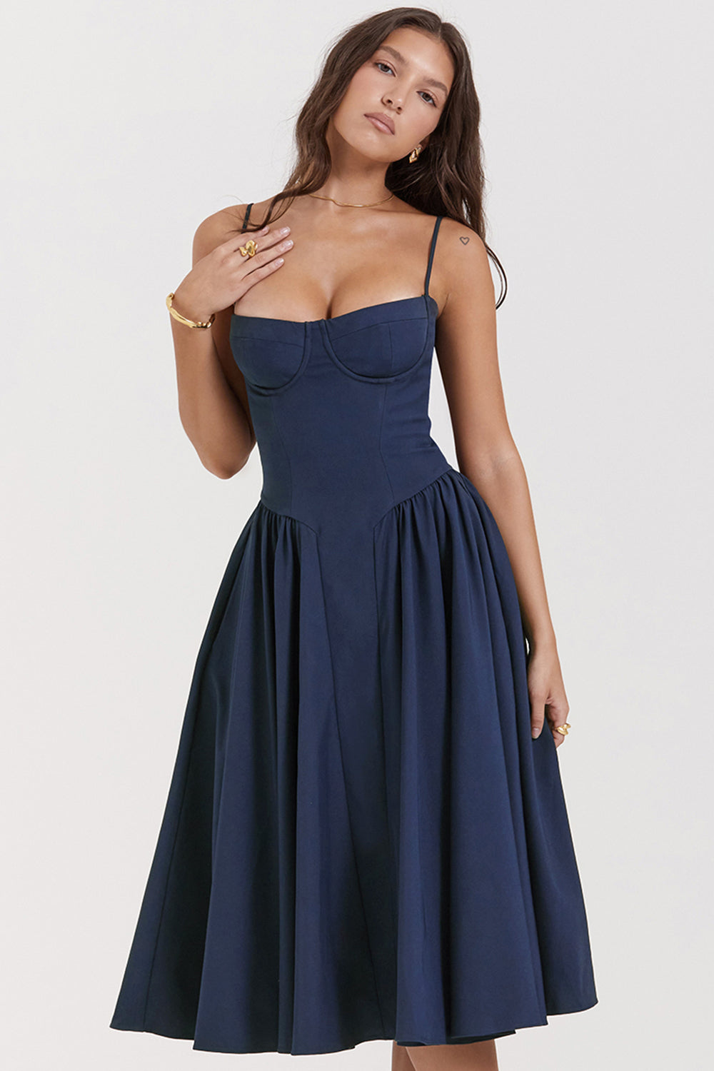Valentina | Corset Midi Dres Navy