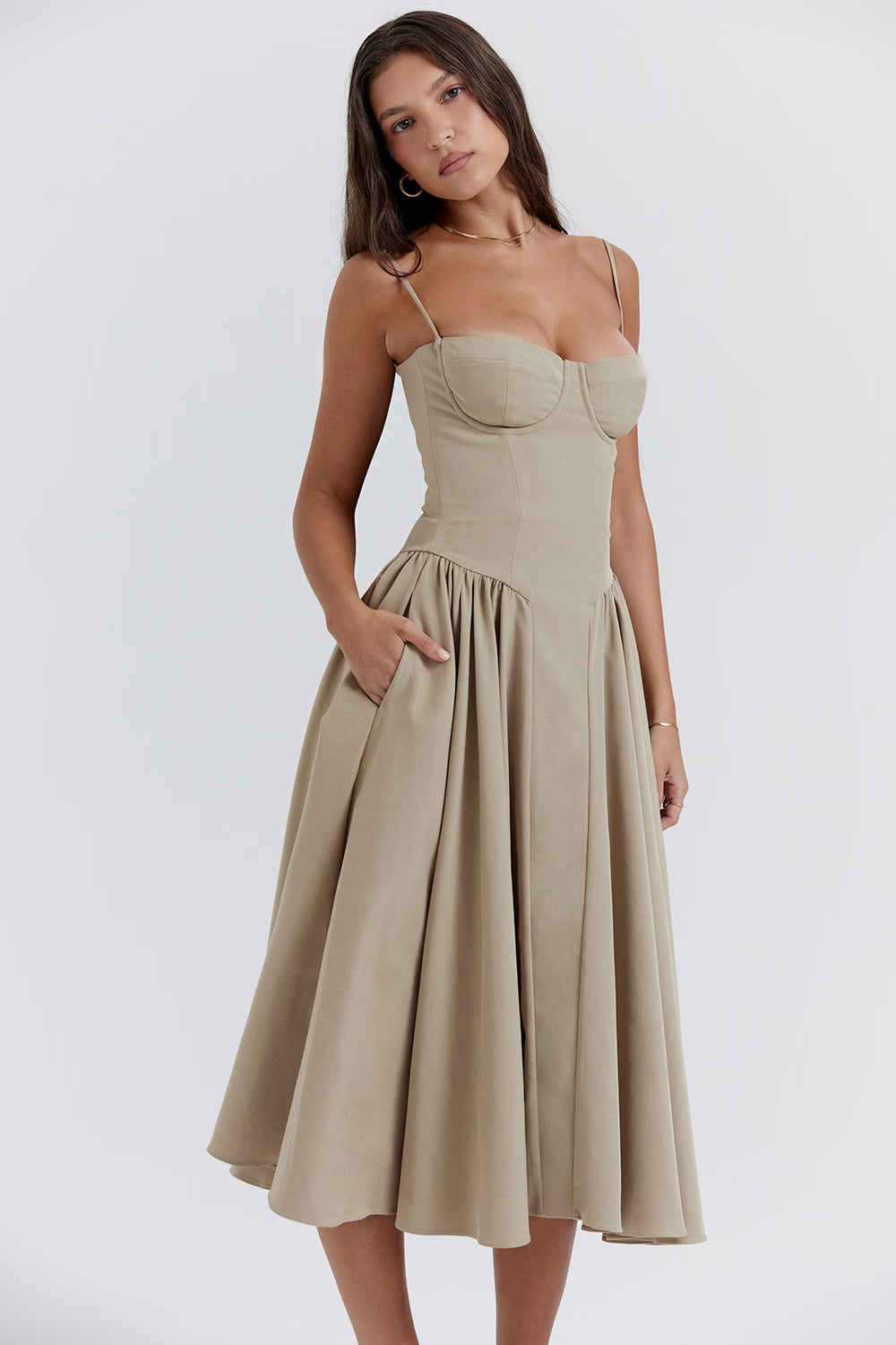 Lory | Elegant Midi Dress Taupe