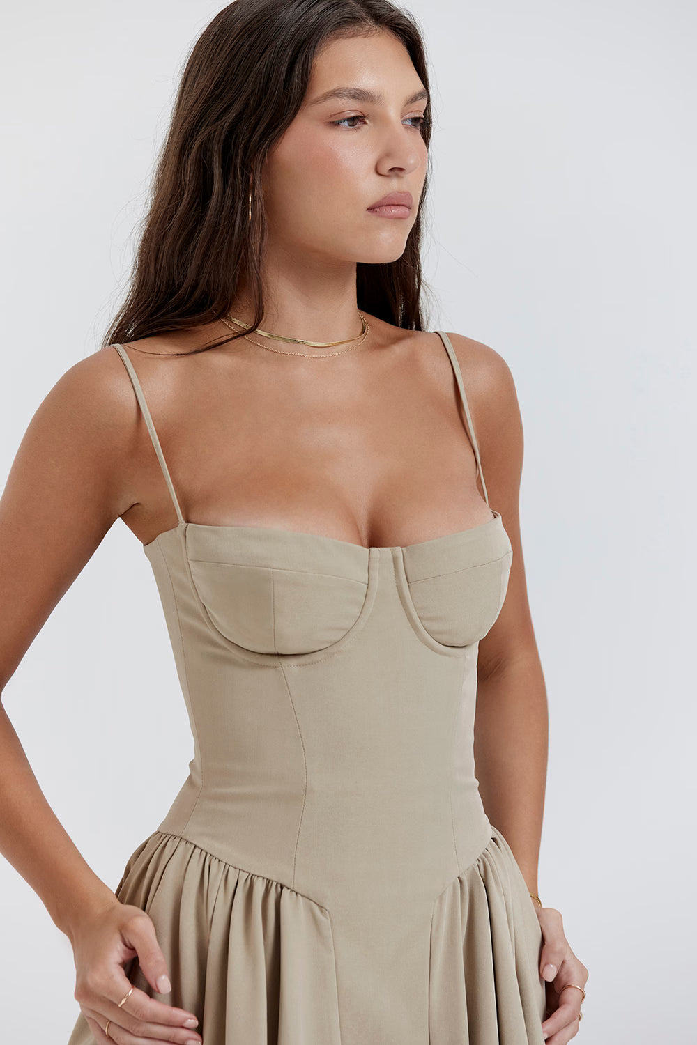 Valentina | Corset Midi Dres Taupe