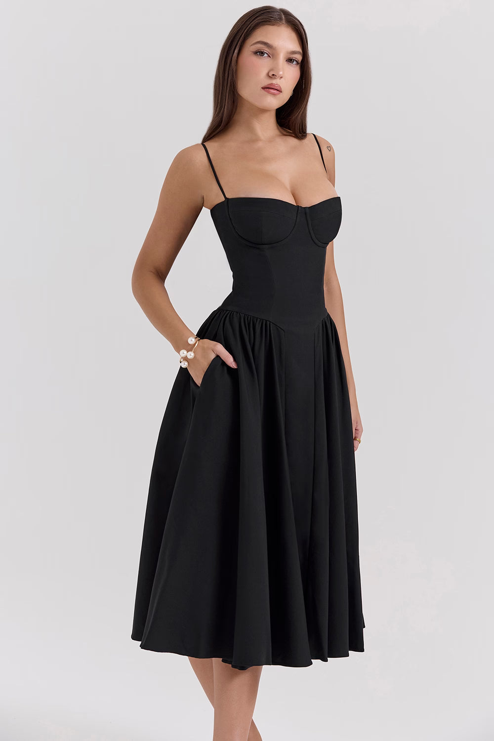 Valentina | Corset Midi Dres Taupe