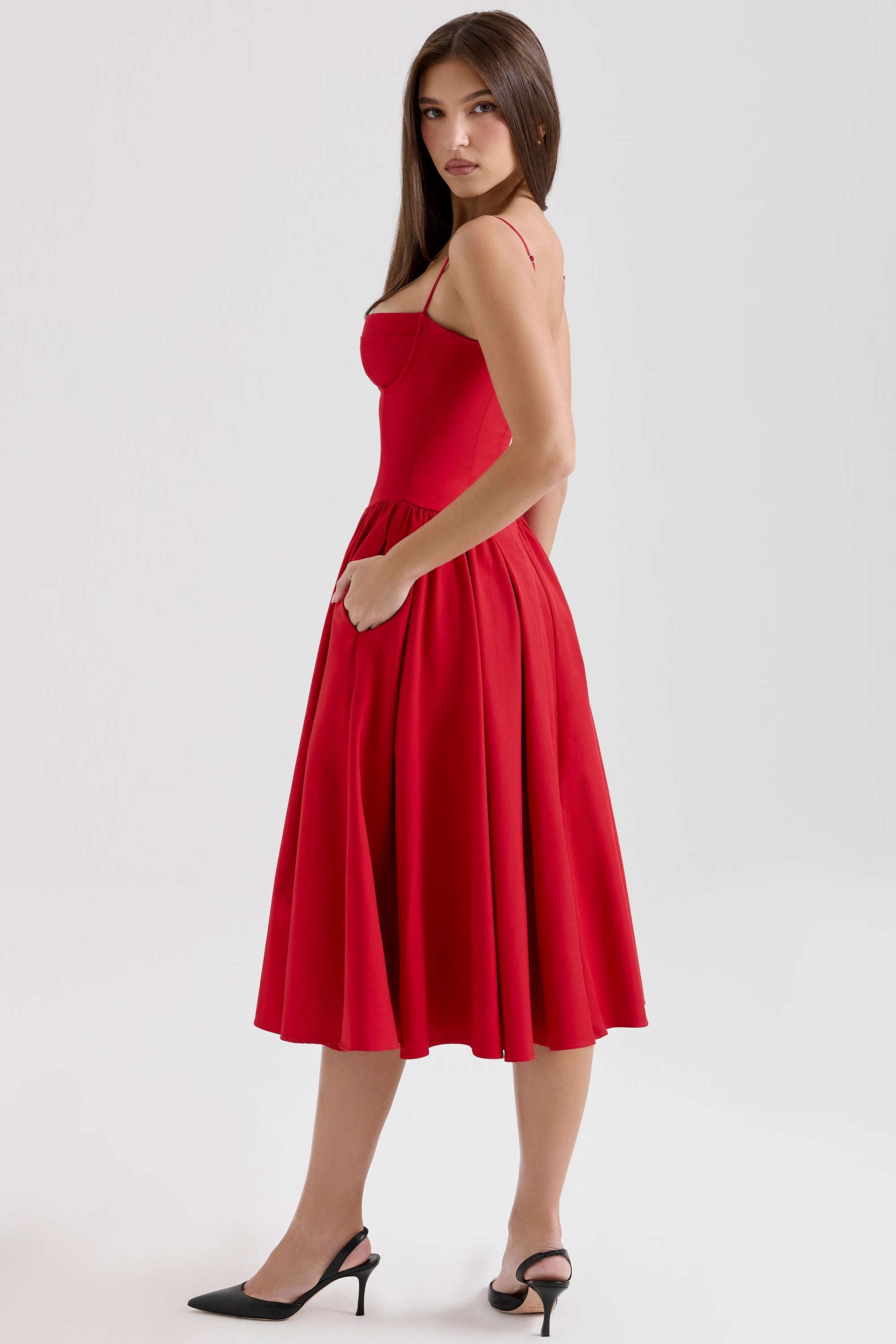 Lory | Elegant Midi Dress Red