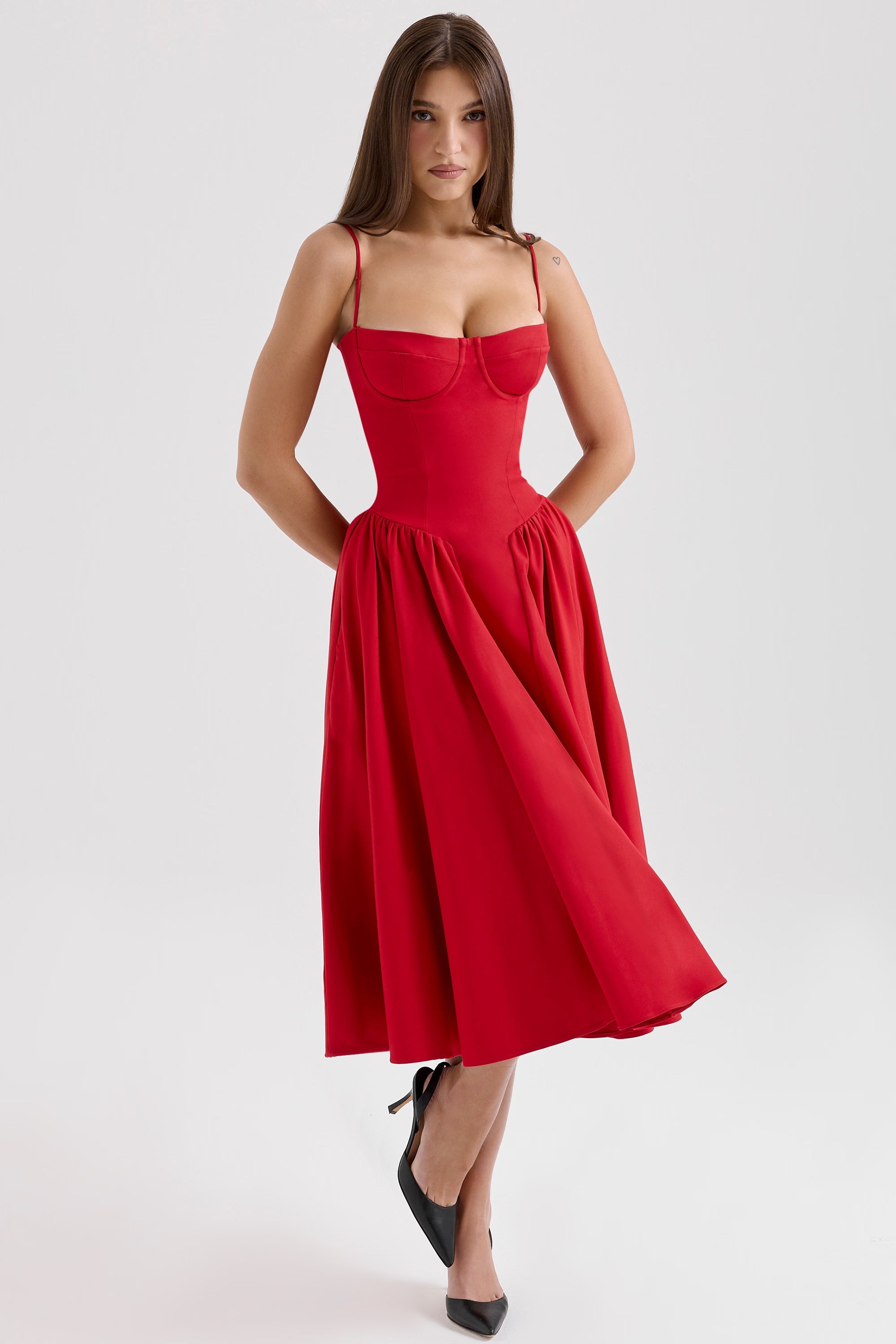 Valentina | Corset Midi Dres Red