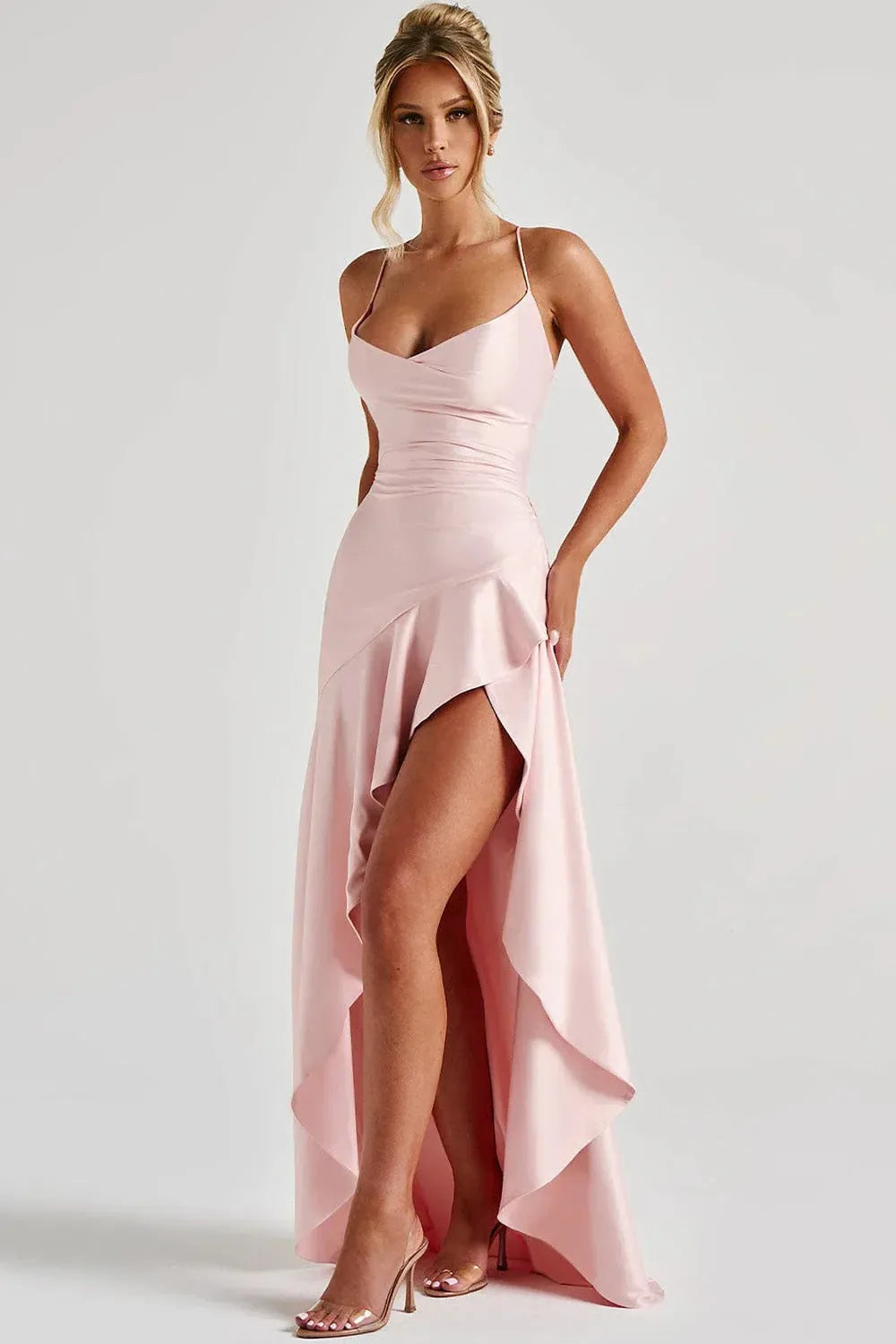 Ceres - Satin Ruffle Maxi Dress