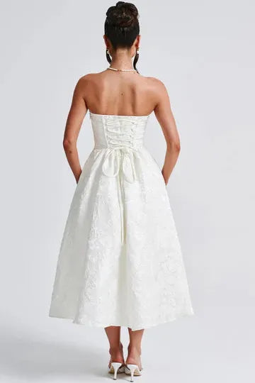 Paula - Strapless Jacquard Midi Dress